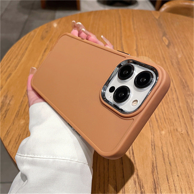 Funda con marco de metal sólido para iPhone 15 Pro, 7P y XR, color caramelo 