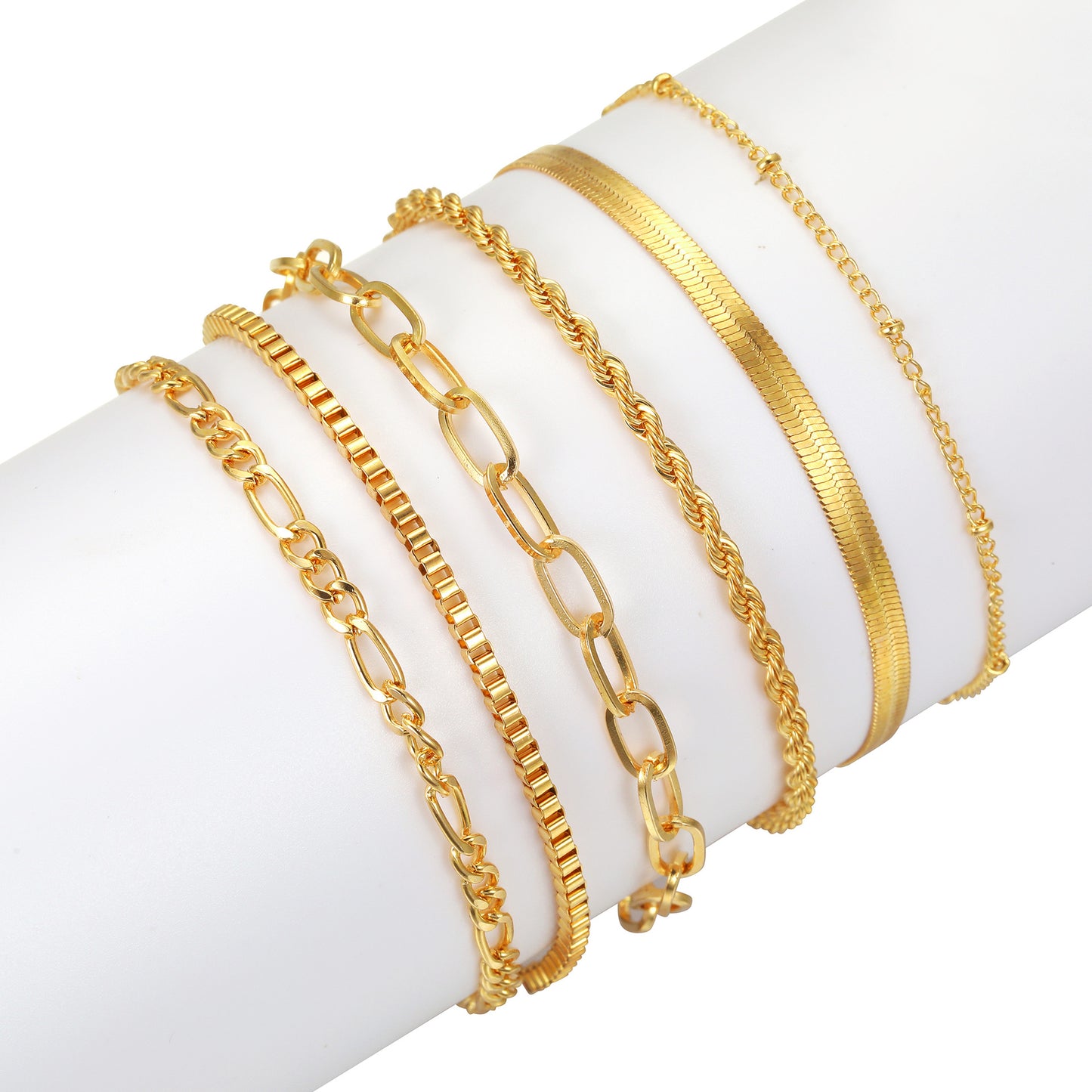 Metal chain set of 6 multi-layered bracelets