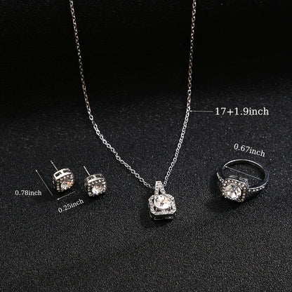 Zirconium inlaid jewelry set necklace earrings ring three-piece set