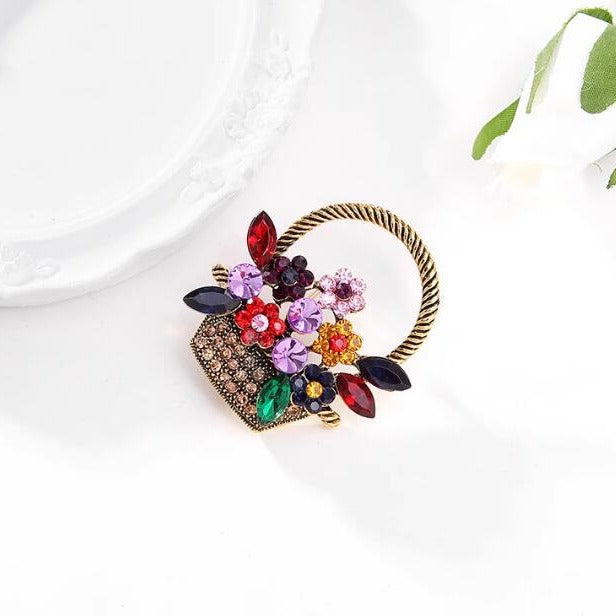 Colorful flower basket brooch