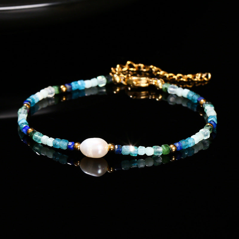 Five-color natural stone crystal sugar cube bracelet