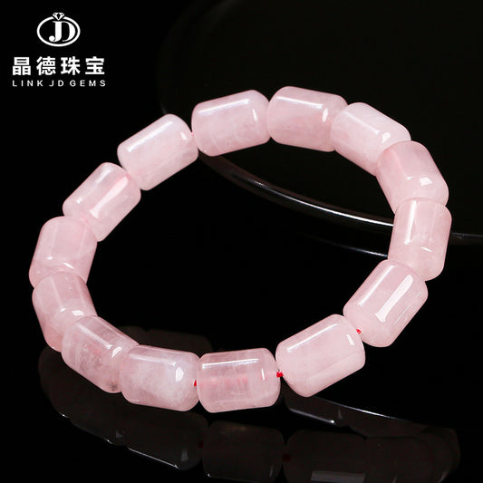 Natural Grapefruit Horse Powder Crystal Barrel Bead Bracelet