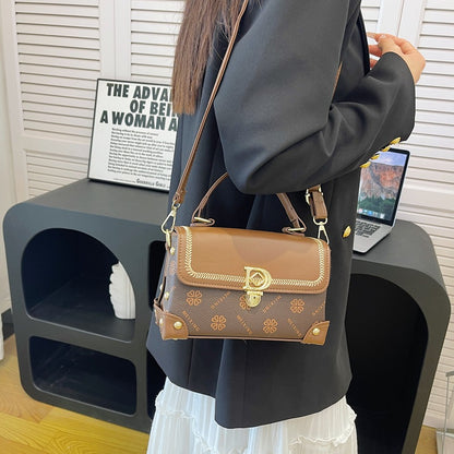 PU small square bag magnetic buckle grid shoulder bag