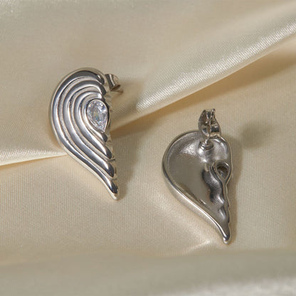 Zirconia Symmetrical Half Heart Earrings