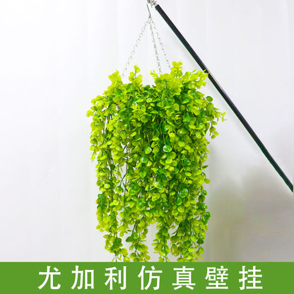 Simulation green plant large eucalyptus wall hanging rattan