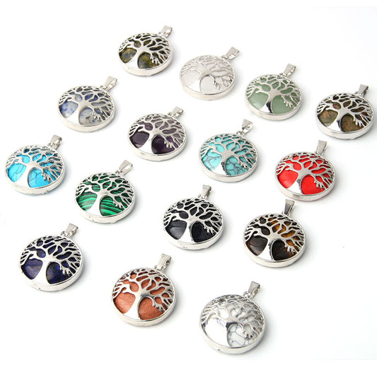 Crystal Tree of Life Round Pendant