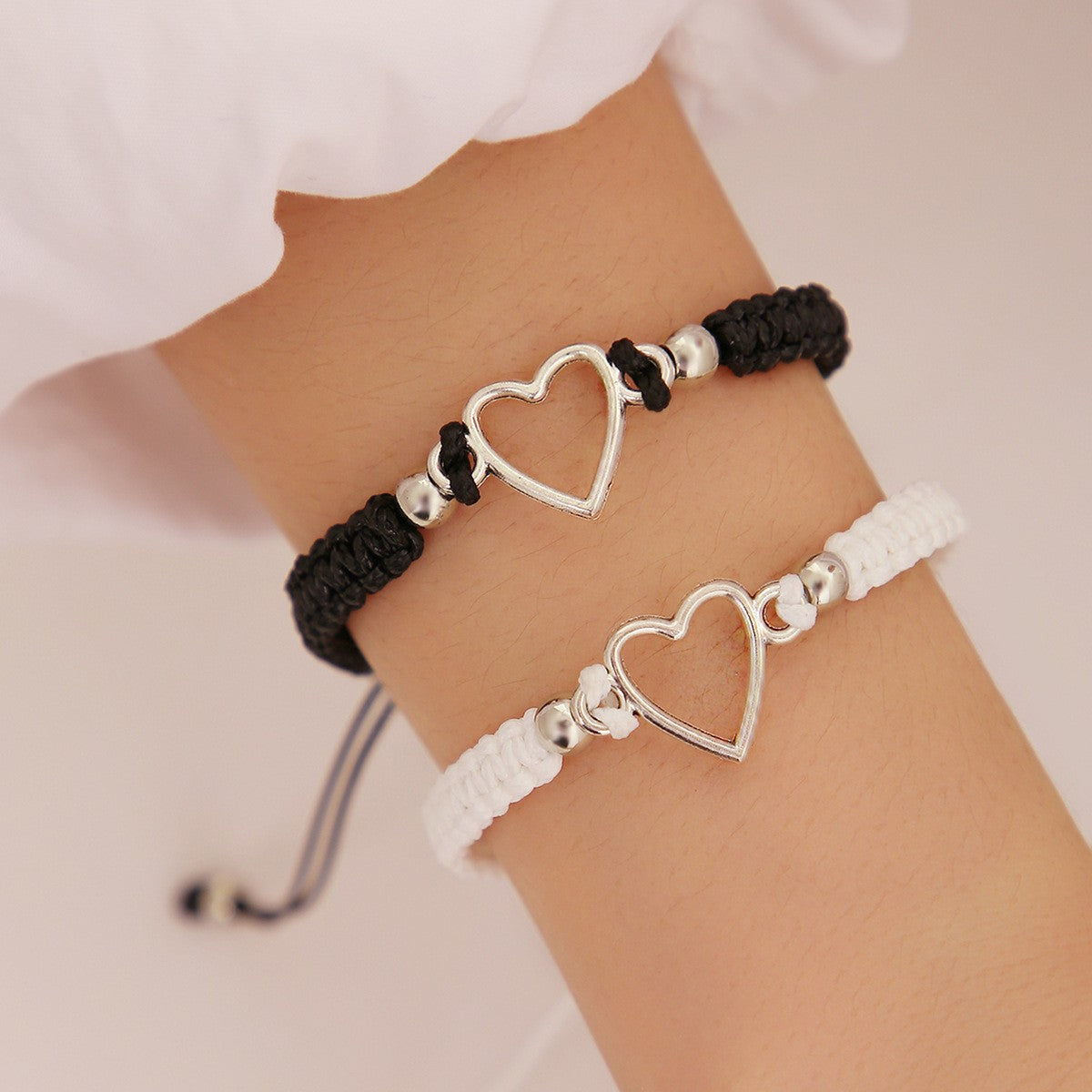 Braided Cross Bracelet Black and White Set