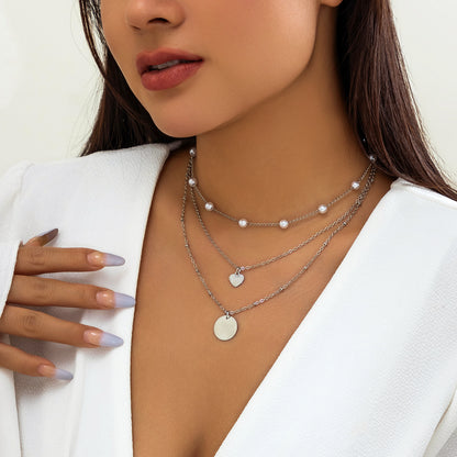 Pearl geometric disc sweet cool necklace