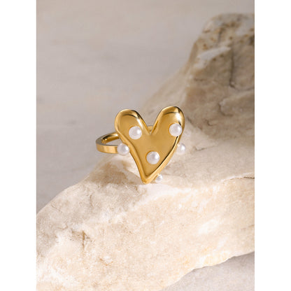 Anillo de perlas de corazón 