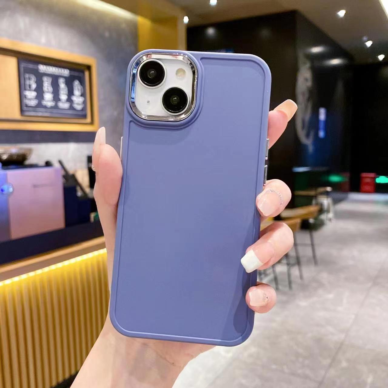 Funda con marco de metal sólido para iPhone 15 Pro, 7P y XR, color caramelo 