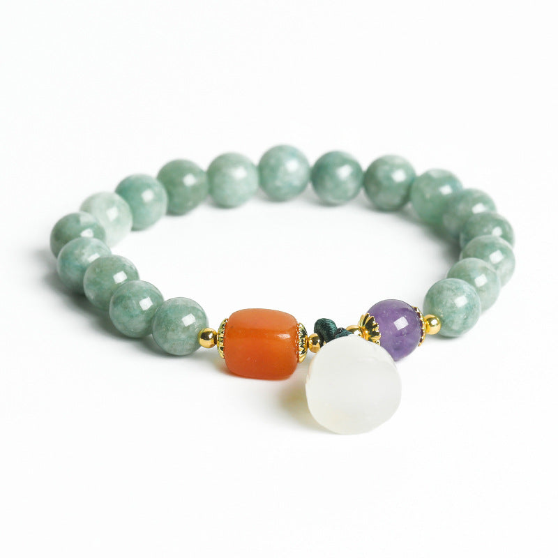 Blue chalcedony bracelet, white jade pumpkin bead pendant.