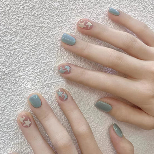 Lake Blue Star Short Spring Nails