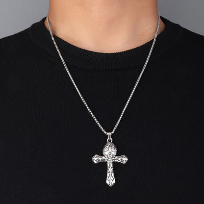 Cross titanium steel men's pendant necklace ins