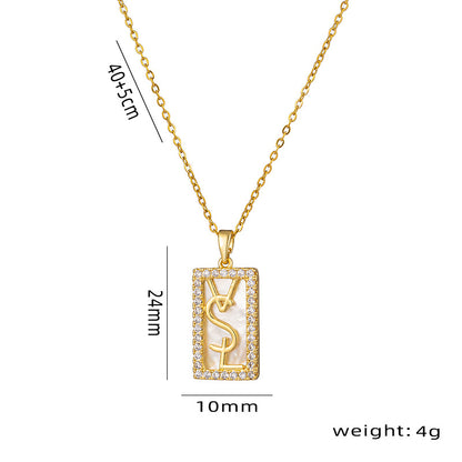 Ti-Steel Letter Necklace: Chic Lock Chain Pendant, Copper Drop