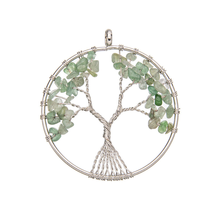 Round Crushed Stone Tree of Life Crystal Pendant