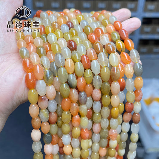 8 * 12 Xinjiang gold silk jade rice beads Fu Lvshou topaz bucket beads