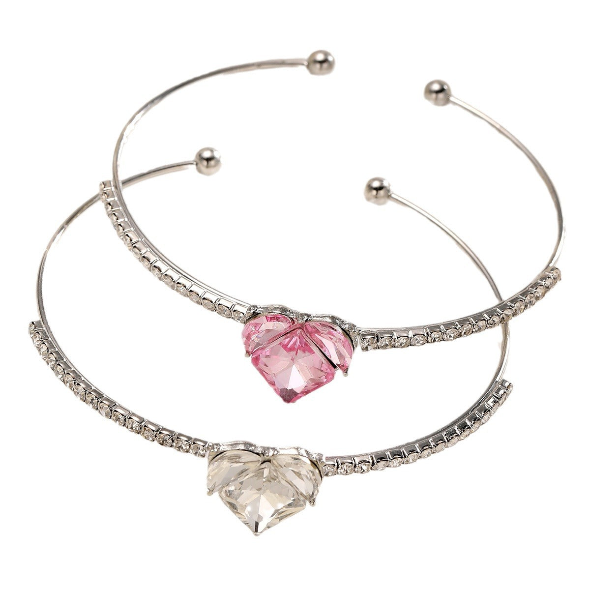 Pink Diamond Heart Zircon Bracelet 2-Piece Set