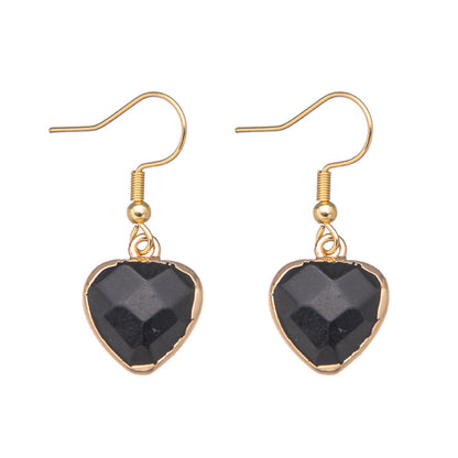 Faceted gold-rimmed crystal heart stainless steel earrings