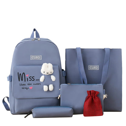 Cute doll patchwork backpack 5-piece set