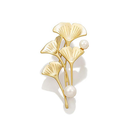 Metal Ginkgo Biloba Brooch High-end