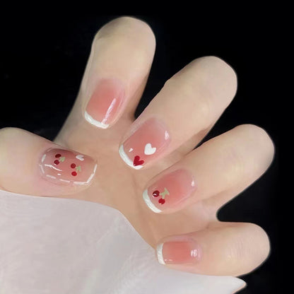 Short Cherry Pink Transparent Wearable Nails