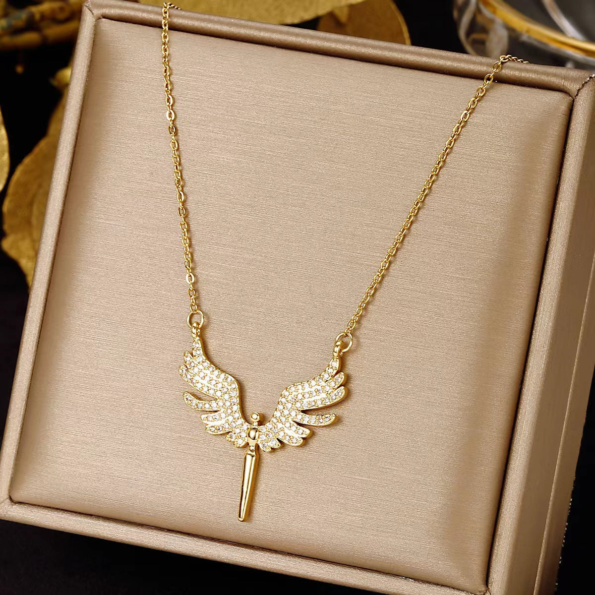 Angel Wing Pendant Necklace: Non-fading Titanium Steel, Cross-border Hot Sale