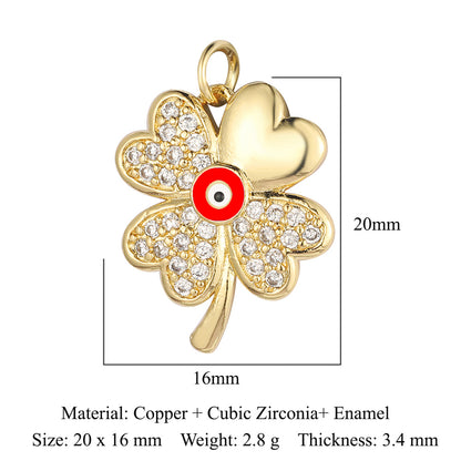 Copper inlaid zircon DIY four-leaf clover pendant.