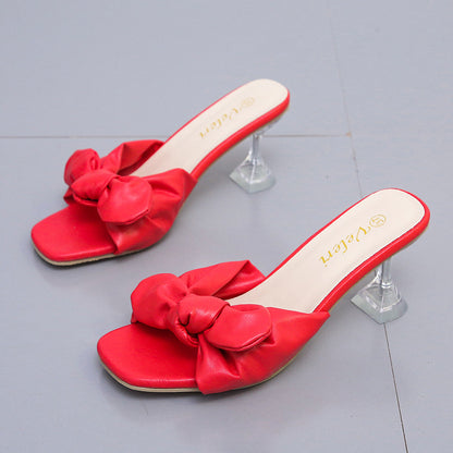 High Heel Bow Slippers Women