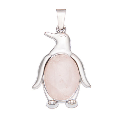 Colgante de cristal de piedras preciosas con incrustaciones de pingüino de aleación de ágata 