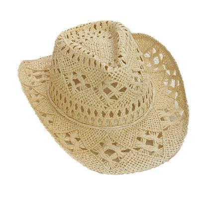 Denim Straw Wide Brim Beach Hat