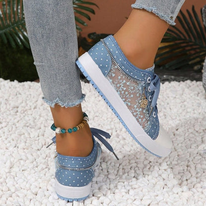 Lace embroidered mesh sneakers