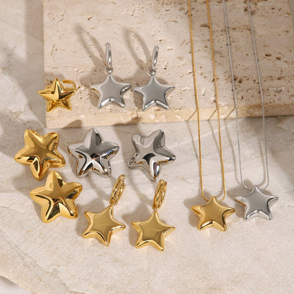 Polished Convex Five-pointed Star Ring Earrings Necklace