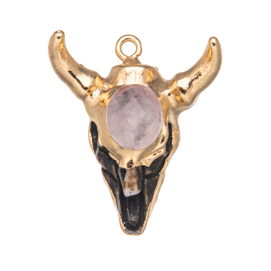 Crystal resin bull head inlaid green aventurine pendant