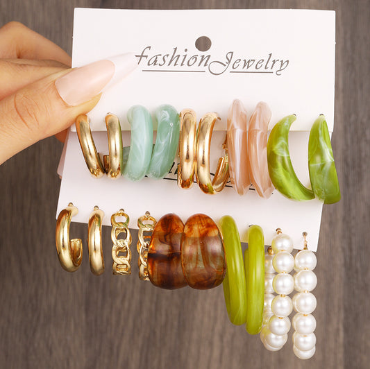 Acrylic alloy combination earrings set 10 pieces