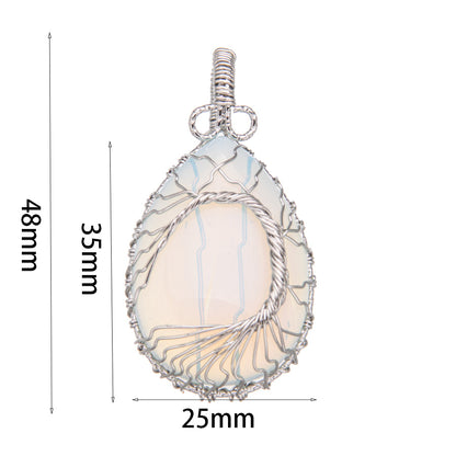 Crystal Silver Wire Wrap Tiger Eye Rose Quartz Pendant