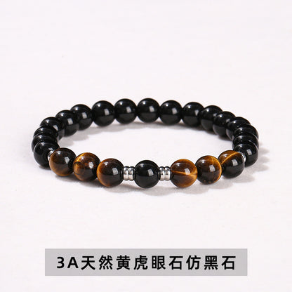 Natural black gallstone sapphire blue tiger's eye stone round bead bracelet.