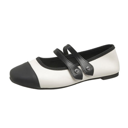 French square heel small leather shoes women