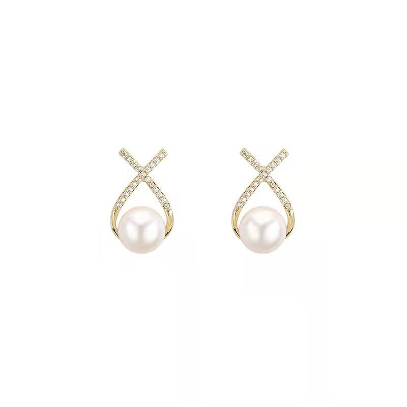 Sense Cross Pearl Letter Earrings Wholesale