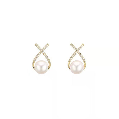 Sense Cross Pearl Letter Earrings Wholesale