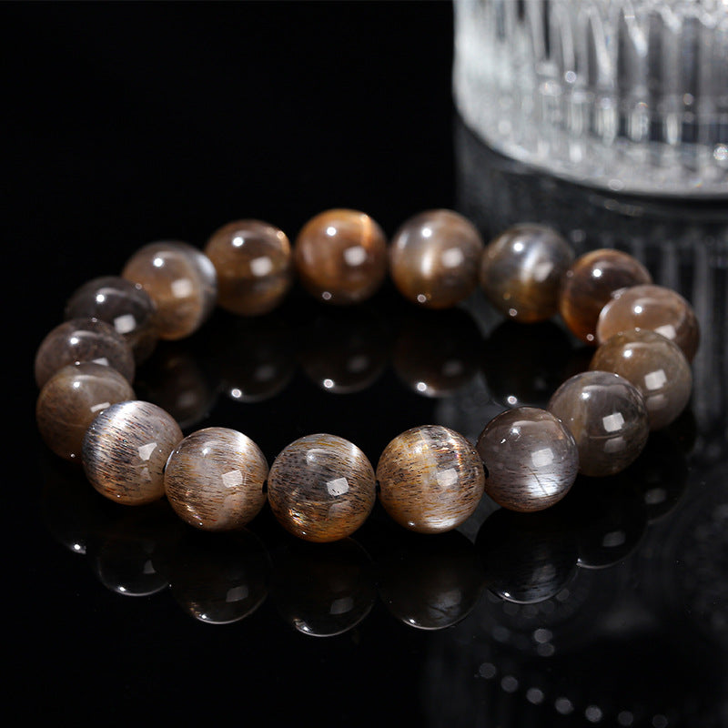 7A Natural Black Gold Backbone Bracelet Black Yellow Moonstone