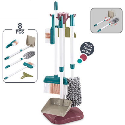 Children's Pretend Play Cleaning Tools Cart with Vacuum Cleaner, Broom, Mop Set for Housekeeping Toy