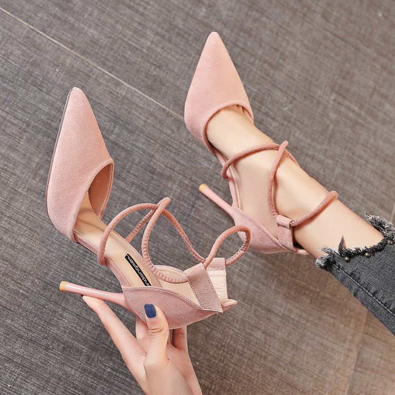 Suede strap high heels