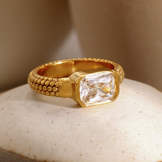 Textured rectangular zirconia ring