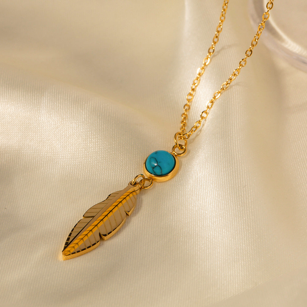 Feather inlaid turquoise necklace