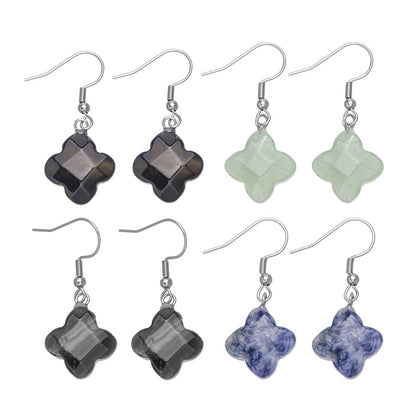 Four-leaf Clover Flower Crystal Stainless Steel Earrings