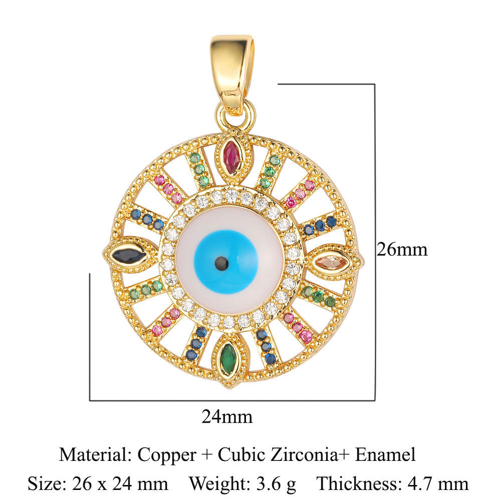 Copper zircon pendant evil eye blue eyes