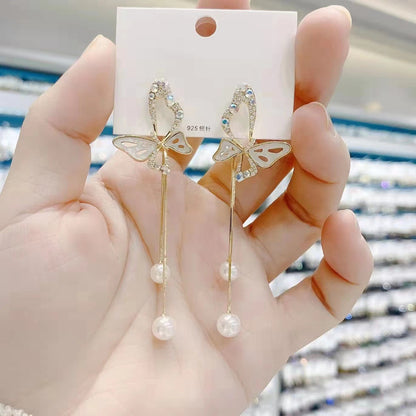 Long temperament butterfly fringed earrings for women