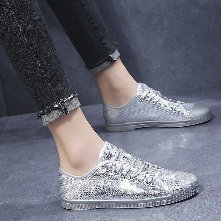 Sequined front lace-up casual shoes