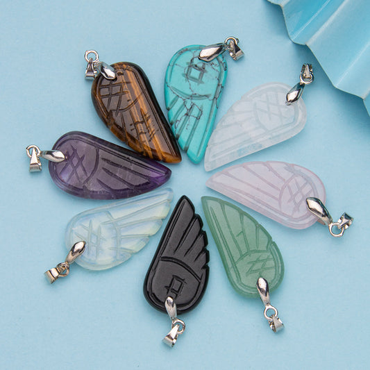 Natural Stone Crystal Angel Wing Pendant