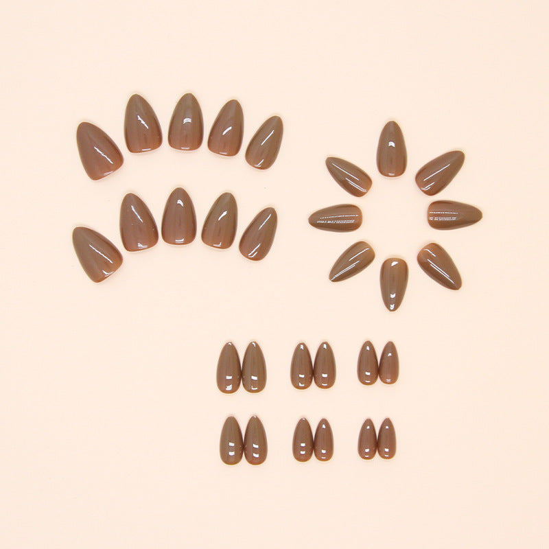 Minimalist Light Brown Short Almond Detachable Fake Nails